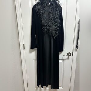 NWOT Vtg Patra Black Velvet Ostrich Feather Shawl Collar Long Duster Luxury L